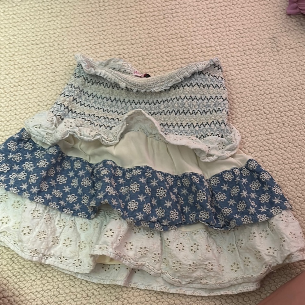 Blue and White Patterned Mini Skirt